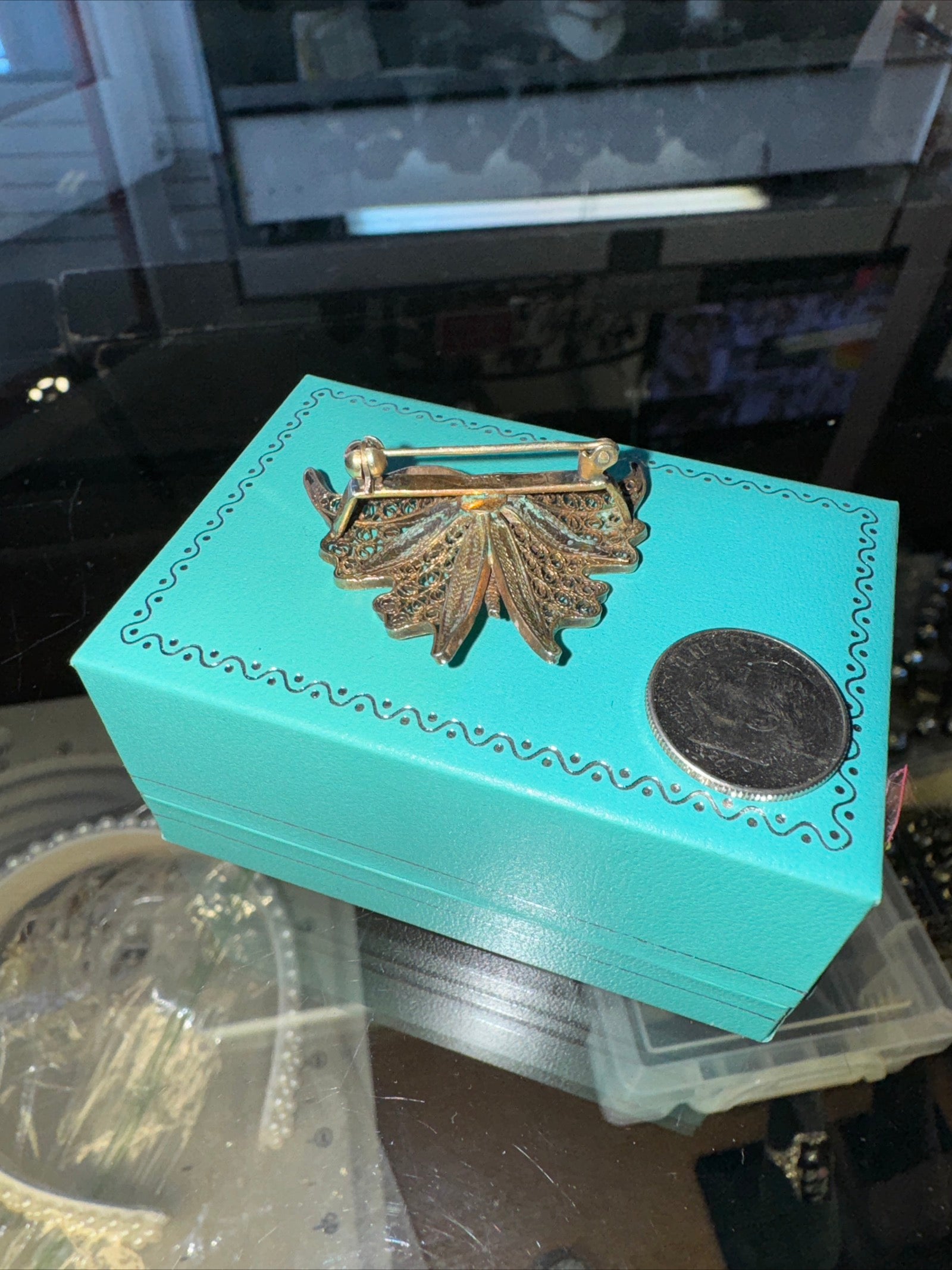 Butterfly sterling, silver enamel pain, brooch